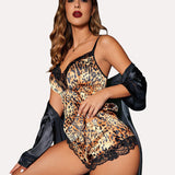 Satin Pajamas Set Lace Cami Shorts Set
