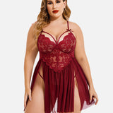 Plus Size V Neck Mesh Side Slit Babydolls
