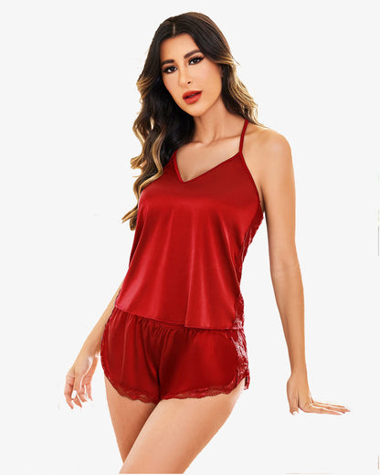 Satin Pajama Set Cami Lace Sleepwear