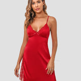 Satin Nightgown V Neck Lace Chemise