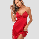 Satin Nightgown V Neck Lace Chemise