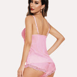 Satin Pajamas Set Lace Cami Shorts Set
