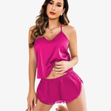Satin Pajama Set Cami Lace Sleepwear