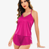 Satin Pajama Set Cami Lace Sleepwear