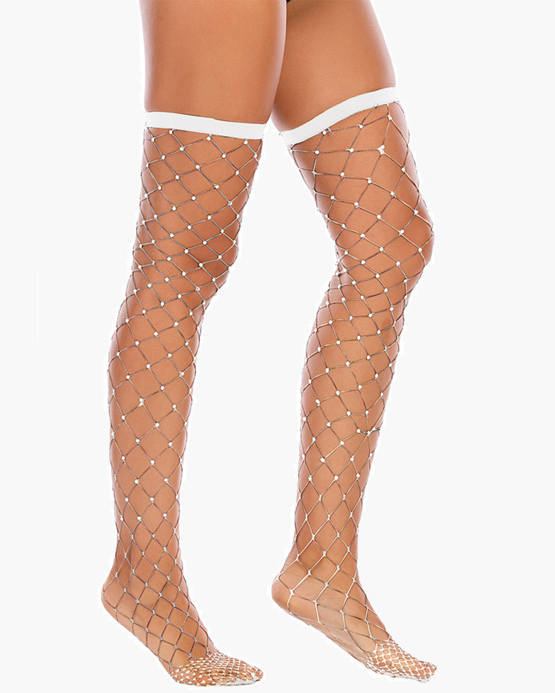 Rhinestone Fishnet Knee High Stockings