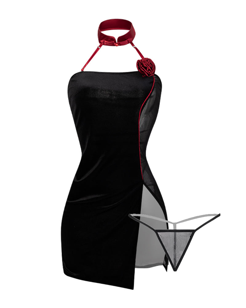 Halter Neck Button See-Through Cheongsam