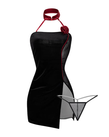 Halter Neck Button See-Through Cheongsam