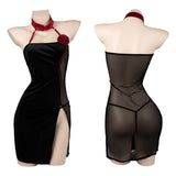 Halter Neck Button See-Through Cheongsam