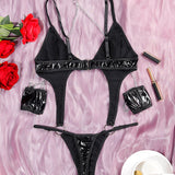 PU Hollow Chain Bodysuit