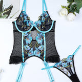 Flower Embroidery Dot Pleated Two-Piece Set