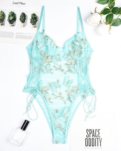Butterfly Embroidered Lace Bodysuit