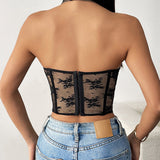 Lace Bead Cut Out Backless Bustier