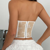 Lace Bead Cut Out Backless Bustier