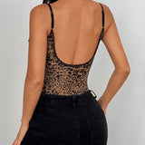 Lace Leopard Print Backless Bodysuit