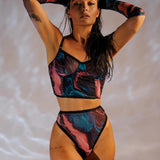 Watercolor Mesh Lingerie Set with Gloves and Hold-Ups