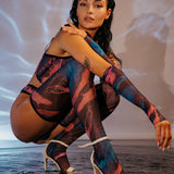 Watercolor Mesh Lingerie Set with Gloves and Hold-Ups