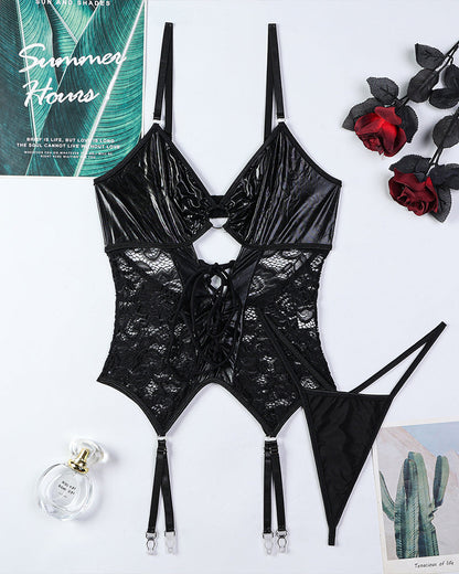 Flash Gradient Laser Cross Tie Waist Lingerie Sets