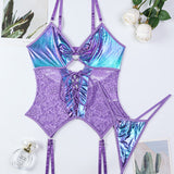 Flash Gradient Laser Cross Tie Waist Lingerie Sets