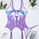 Flash Gradient Laser Cross Tie Waist Lingerie Sets