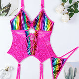 Flash Gradient Laser Cross Tie Waist Lingerie Sets