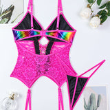 Flash Gradient Laser Cross Tie Waist Lingerie Sets