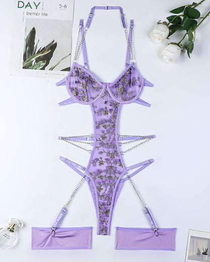 Lace Embroidered Chain Bodysuits