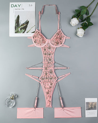 Lace Embroidered Chain Bodysuits