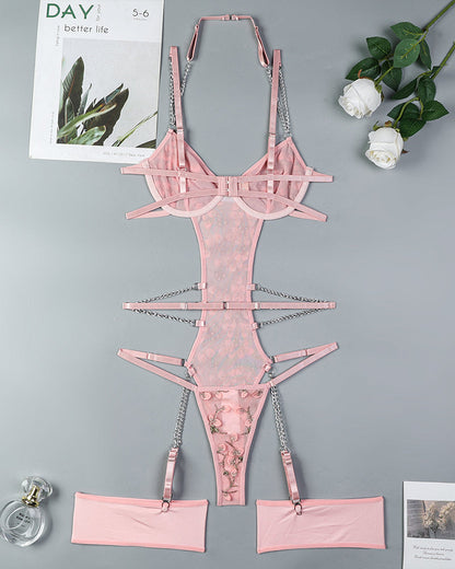 Lace Embroidered Chain Bodysuits