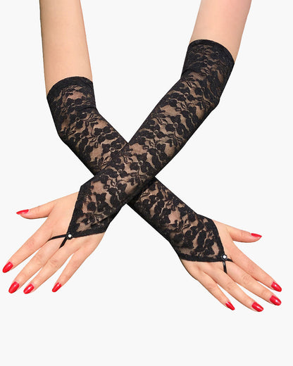 Lace Black Fingerless Floral Gloves