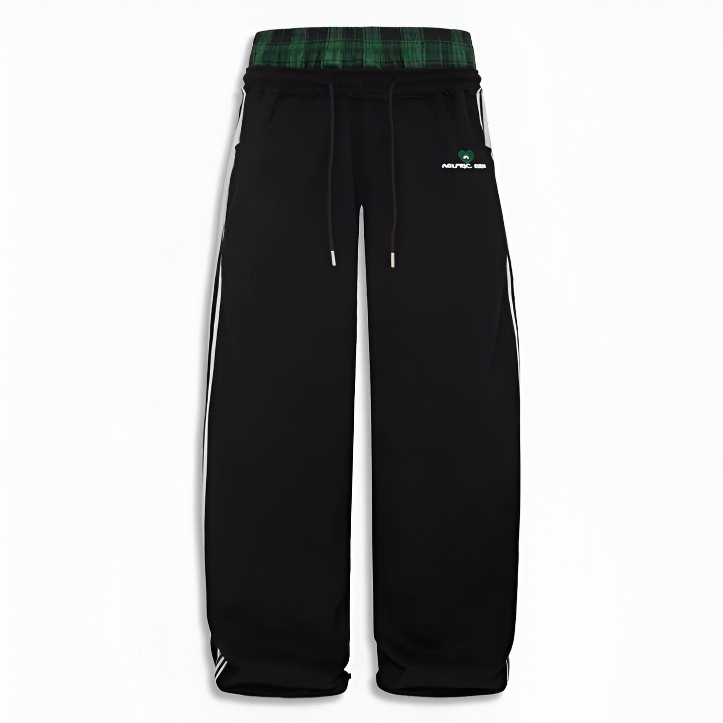 Orelia Double-Waist Plaid Patchwork Pants