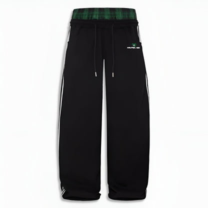 Orelia Double-Waist Plaid Patchwork Pants