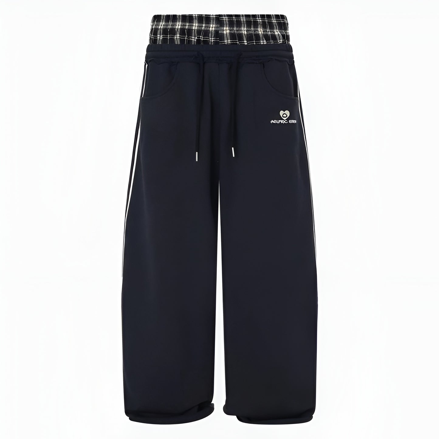 Orelia Double-Waist Plaid Patchwork Pants