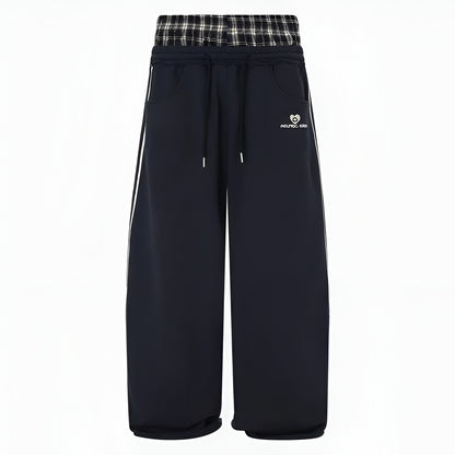 Orelia Double-Waist Plaid Patchwork Pants