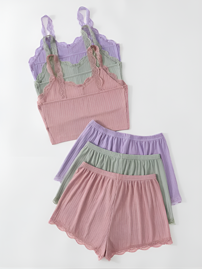 LunaLace – Women's Lace Trim Pajama Set