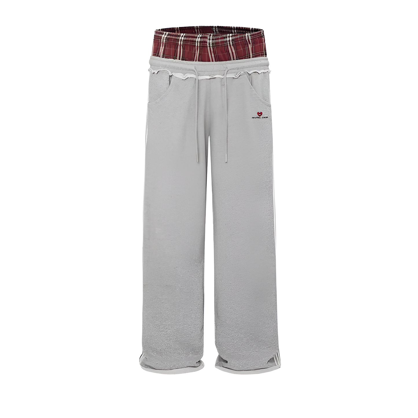 Orelia Double-Waist Plaid Patchwork Pants