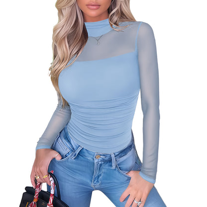 ORELIA Mesh Turtleneck Bodysuit