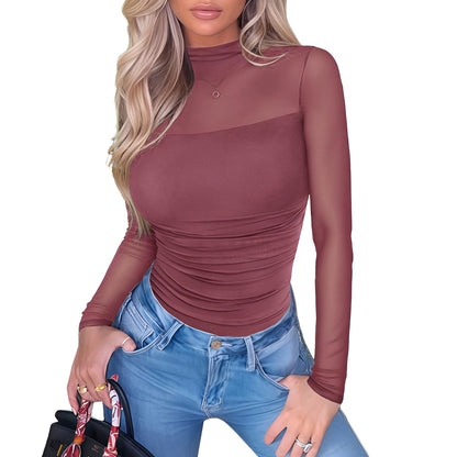 ORELIA Mesh Turtleneck Bodysuit